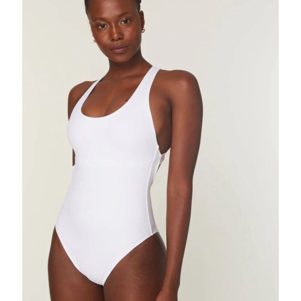 Andie Swim Womens Tulum One Piece Swimsuit Sz XL Extra Large White Ribbed Flaw*